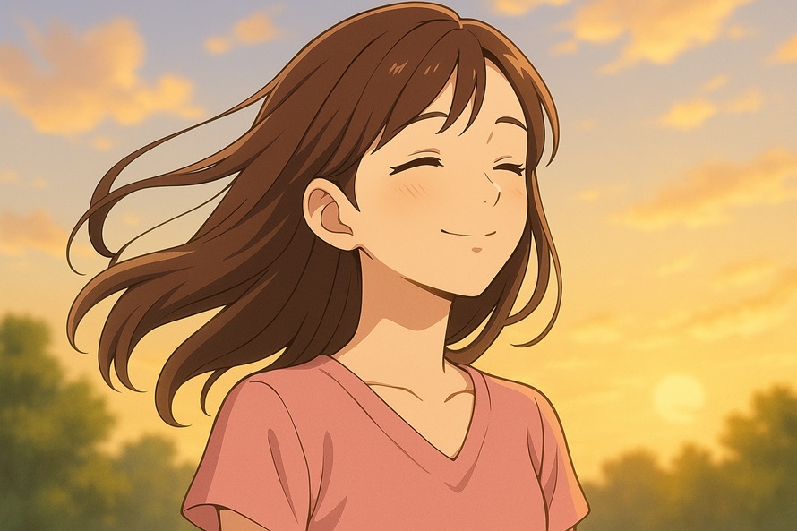 前向きになった女性