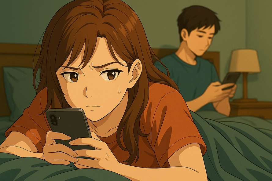 旦那のスマホをチェックする妻